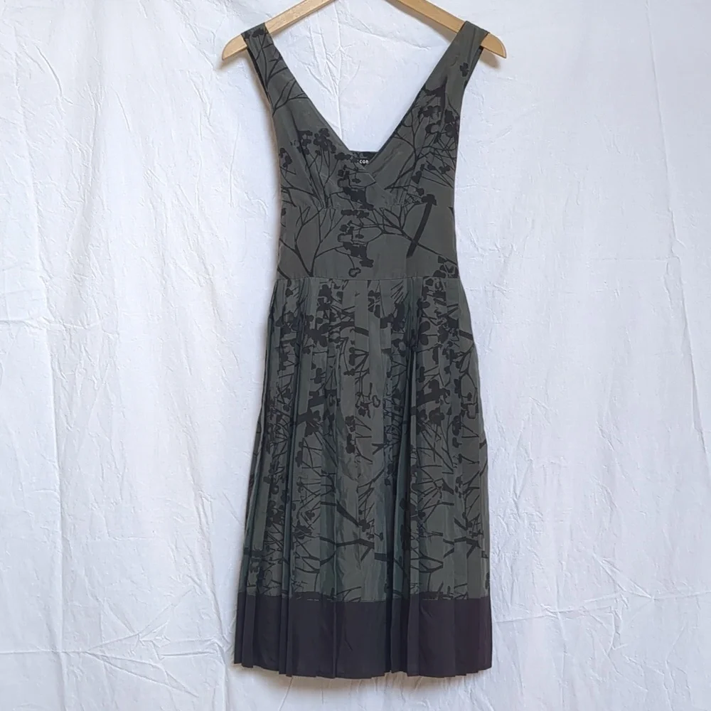 JACOB dress grey silk cotton v-neck sleeveless pleated lined dress 4 - Picture 1 of 12